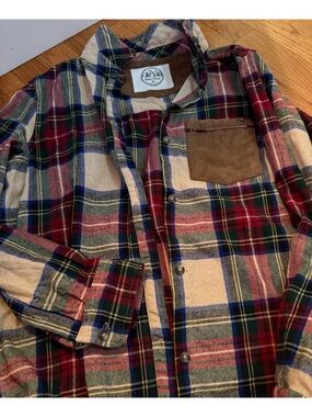 Marleylilly plaid flannel shirt featuring a suede-like chest pocket